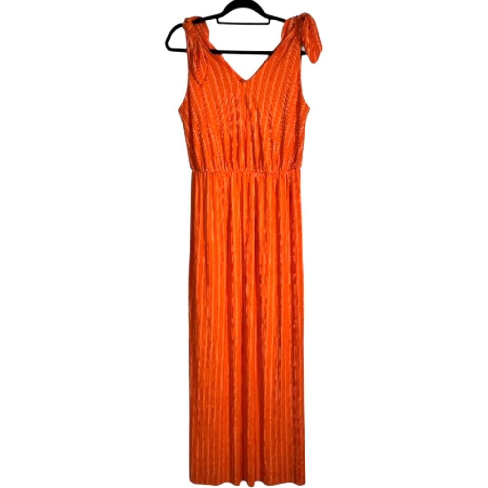 Ces Femme Orange Striped Maxi Dress Medium Tie Strap Vacation Wedding Guest